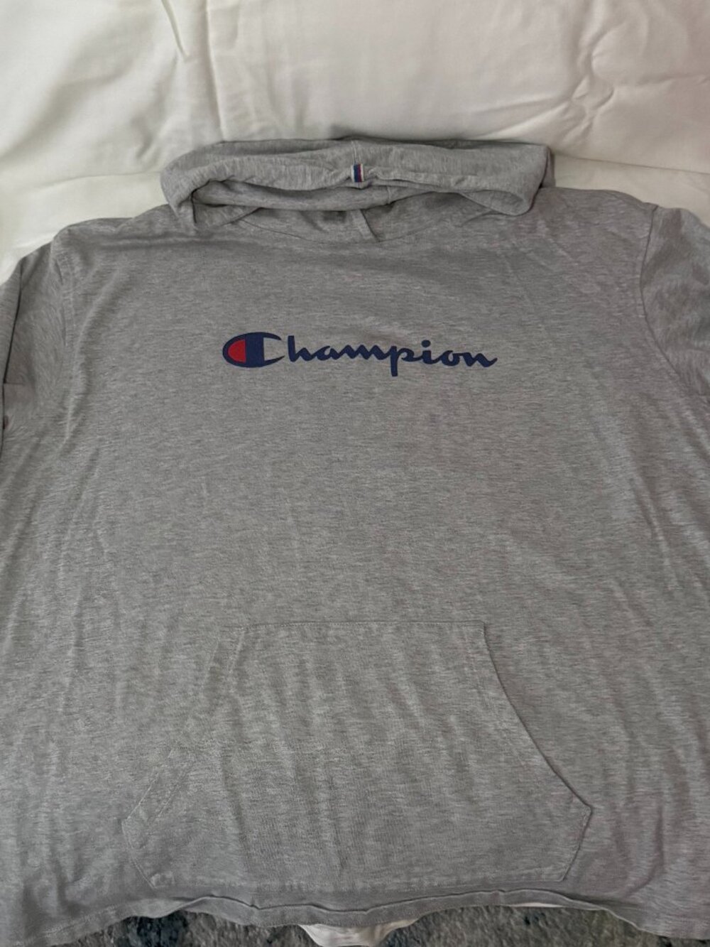Champion Gray Lightweight Jersey Knit Hoodie Logo Pullover